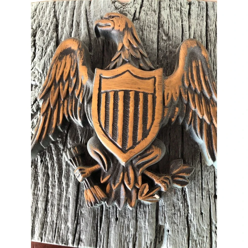 Wall Art Plaques Americana Liberty Bell & Eagle Set 2 Vintage Chalkware Colonial